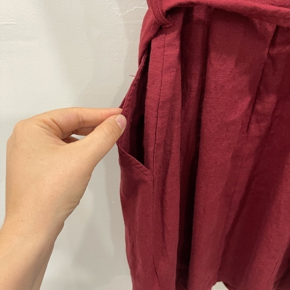 UO Angelique Belted Stretch Linen Dress Wine New 4 - Picture 9 of 13